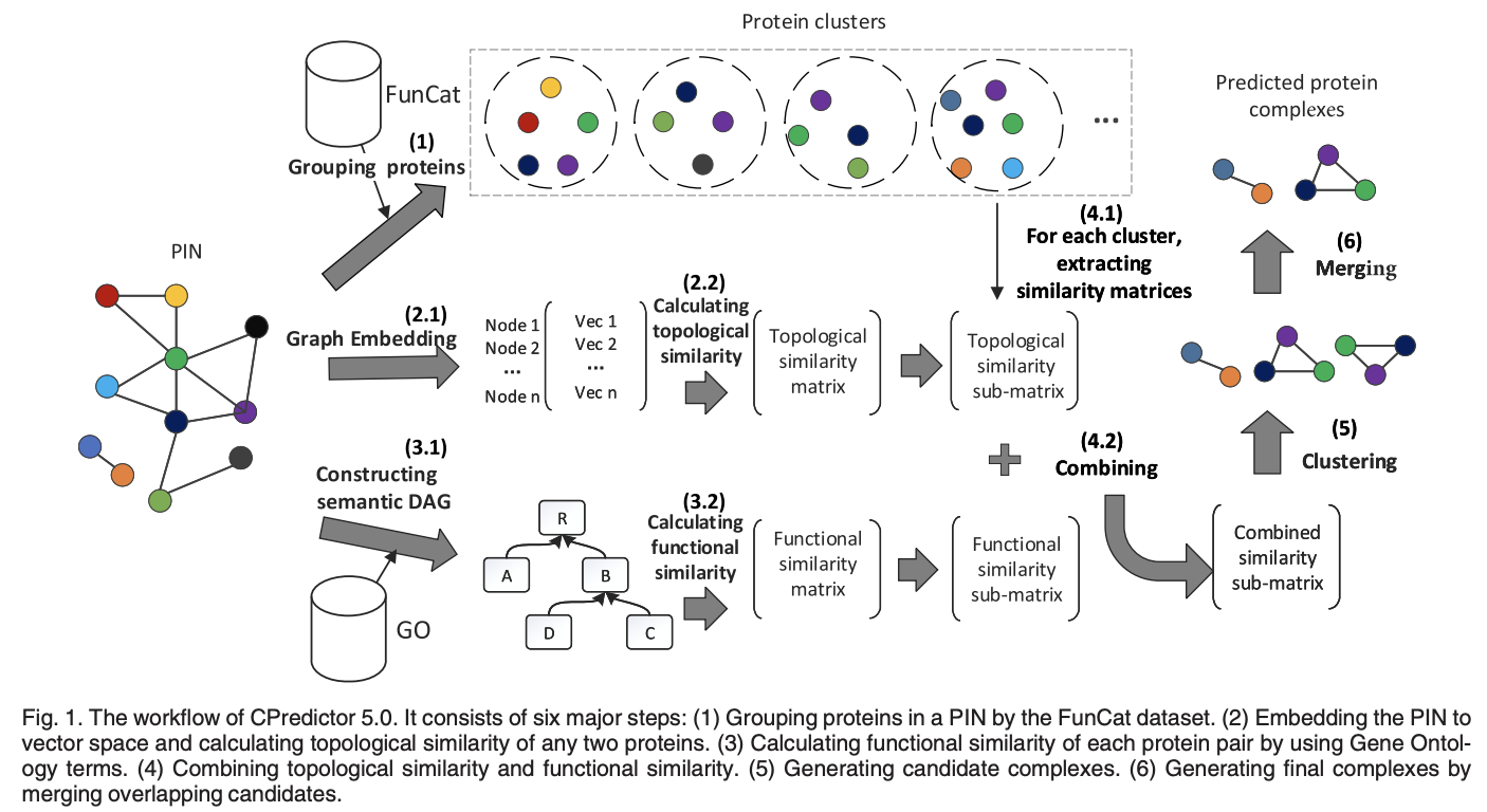 Accurately Detecting Protein Complexes by Graph Embedding and Combining Functions with Interactions